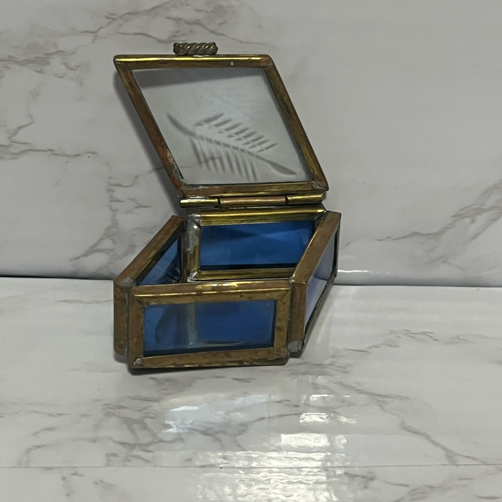 Blue and Gold Glass Trinket Box